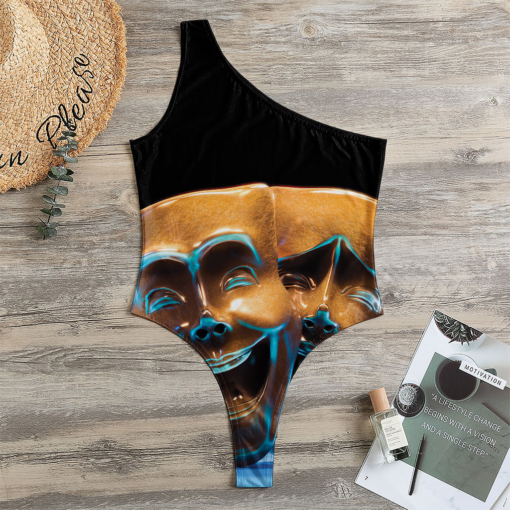 The Sock And Buskin Theatre Masks Print One Shoulder Bodysuit