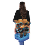 The Sock And Buskin Theatre Masks Print Open Front Beach Cover Up