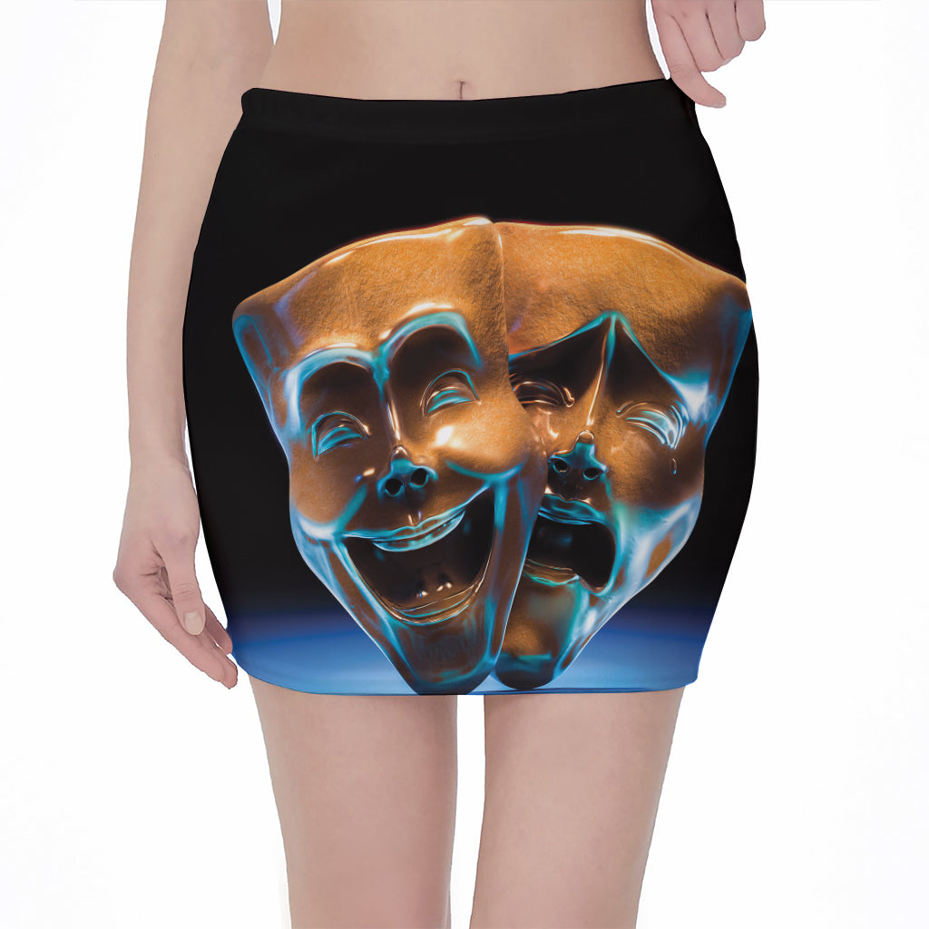 The Sock And Buskin Theatre Masks Print Pencil Mini Skirt