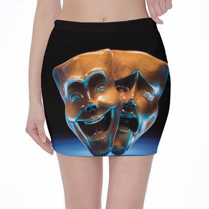 The Sock And Buskin Theatre Masks Print Pencil Mini Skirt