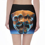 The Sock And Buskin Theatre Masks Print Pencil Mini Skirt