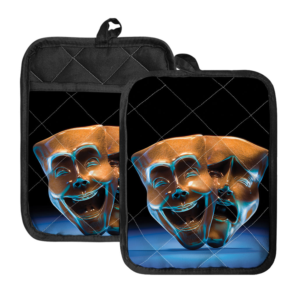 The Sock And Buskin Theatre Masks Print Pot Holders With Pocket