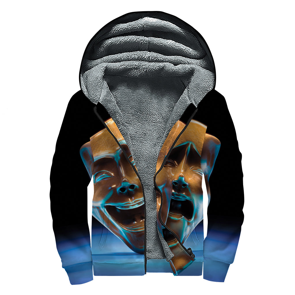 The Sock And Buskin Theatre Masks Print Sherpa Lined Zip Up Hoodie