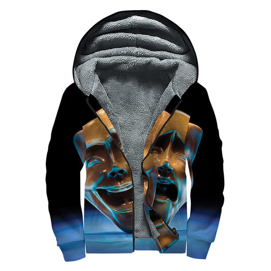 The Sock And Buskin Theatre Masks Print Sherpa Lined Zip Up Hoodie
