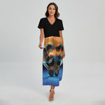 The Sock And Buskin Theatre Masks Print Short Sleeve Maxi Dress