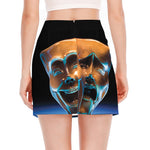 The Sock And Buskin Theatre Masks Print Side Slit Mini Skirt