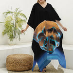 The Sock And Buskin Theatre Masks Print Silk V-Neck Kaftan Dress