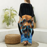 The Sock And Buskin Theatre Masks Print Silk V-Neck Kaftan Dress