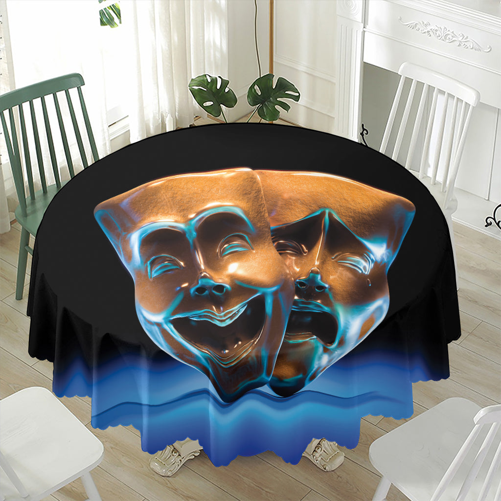 The Sock And Buskin Theatre Masks Print Waterproof Round Tablecloth