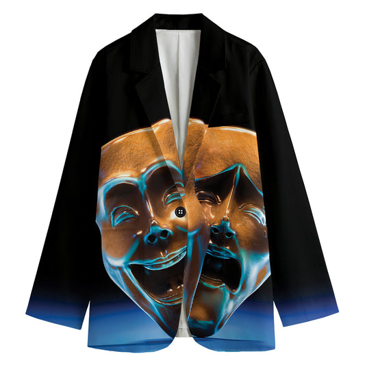 The Sock And Buskin Theatre Masks Print Women's Cotton Blazer