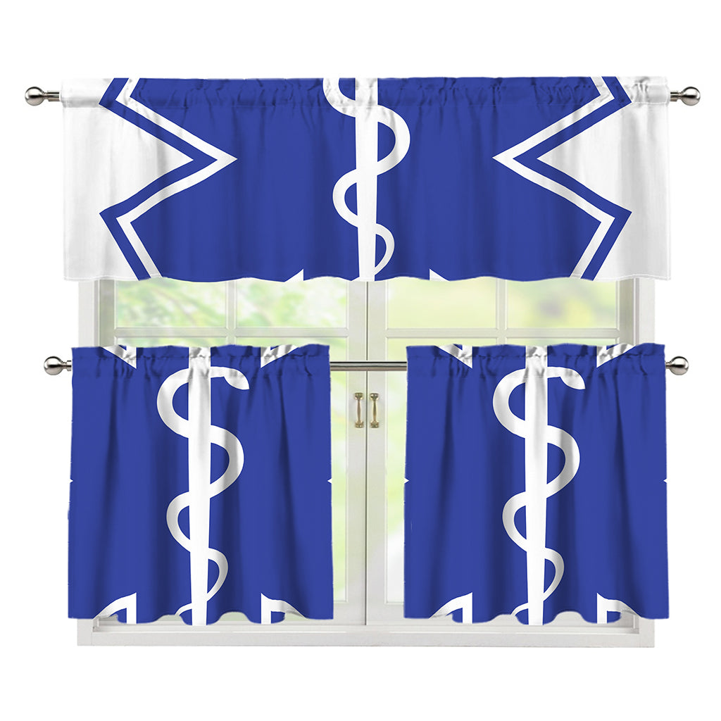 The Star Of Life Paramedic Symbol Print 3 Piece Kitchen Curtains
