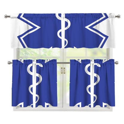 The Star Of Life Paramedic Symbol Print 3 Piece Kitchen Curtains