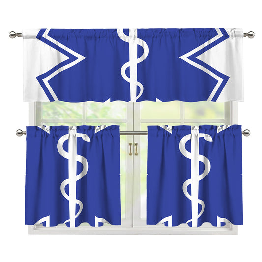 The Star Of Life Paramedic Symbol Print 3 Piece Kitchen Curtains