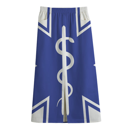 The Star Of Life Paramedic Symbol Print Cotton Front Slit Maxi Skirt