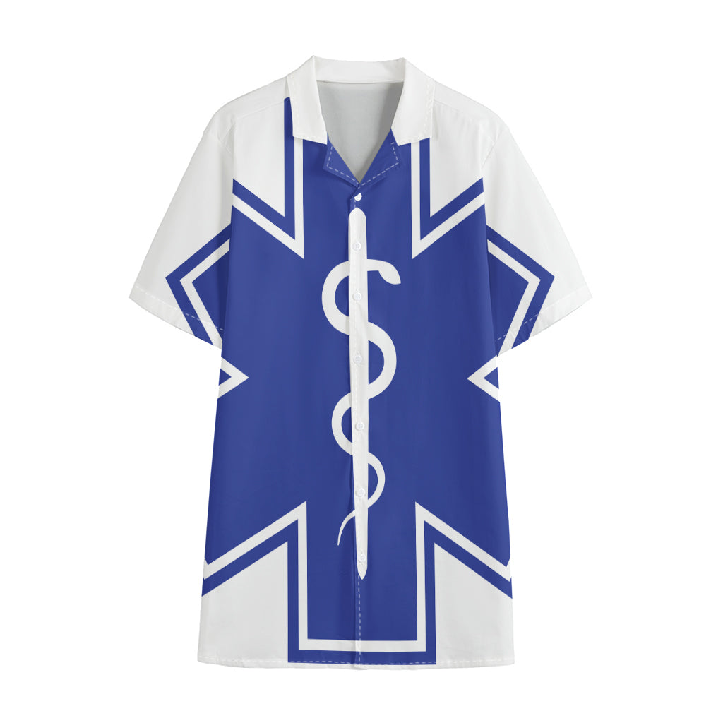 The Star Of Life Paramedic Symbol Print Cotton Hawaiian Shirt