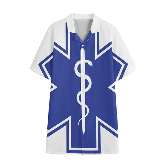 The Star Of Life Paramedic Symbol Print Cotton Hawaiian Shirt