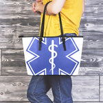 The Star Of Life Paramedic Symbol Print Leather Tote Bag