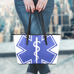 The Star Of Life Paramedic Symbol Print Leather Tote Bag