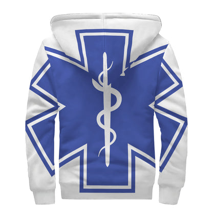 The Star Of Life Paramedic Symbol Print Sherpa Lined Zip Up Hoodie