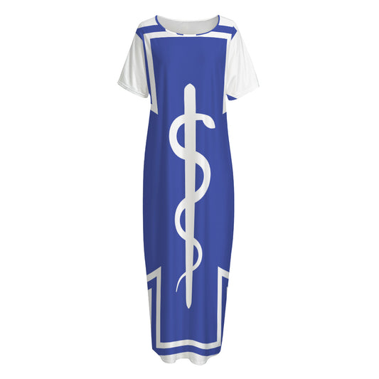 The Star Of Life Paramedic Symbol Print Short Sleeve Long Nightdress