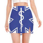 The Star Of Life Paramedic Symbol Print Side Slit Mini Skirt