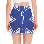 The Star Of Life Paramedic Symbol Print Side Slit Mini Skirt