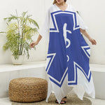 The Star Of Life Paramedic Symbol Print Silk V-Neck Kaftan Dress