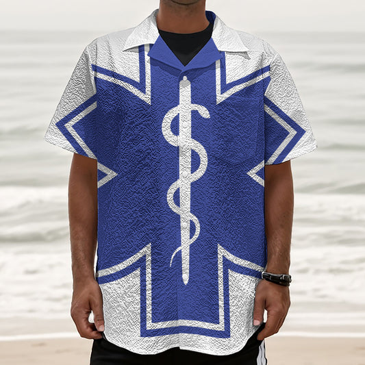 The Star Of Life Paramedic Symbol Print Textured Short Sleeve Shirt
