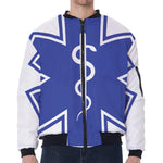 The Star Of Life Paramedic Symbol Print Zip Sleeve Bomber Jacket