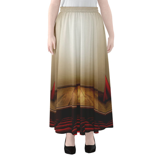 Theater Stage Print Chiffon Maxi Skirt