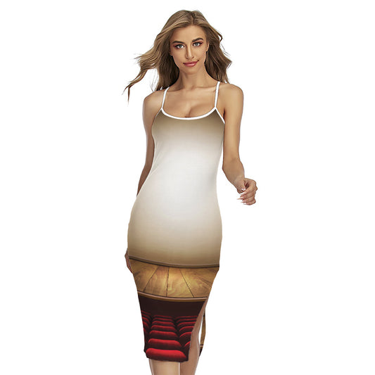 Theater Stage Print Cross Back Cami Dress