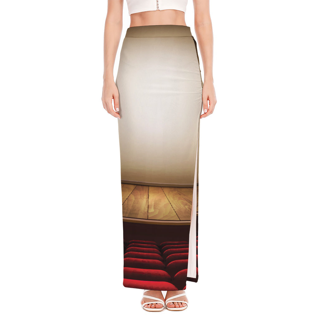 Theater Stage Print High Slit Maxi Skirt