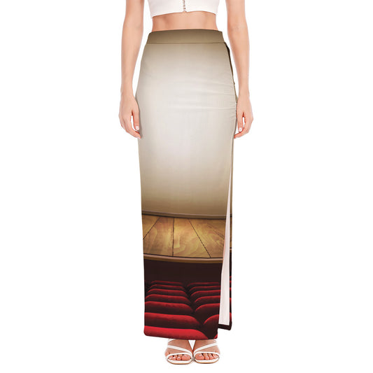 Theater Stage Print High Slit Maxi Skirt