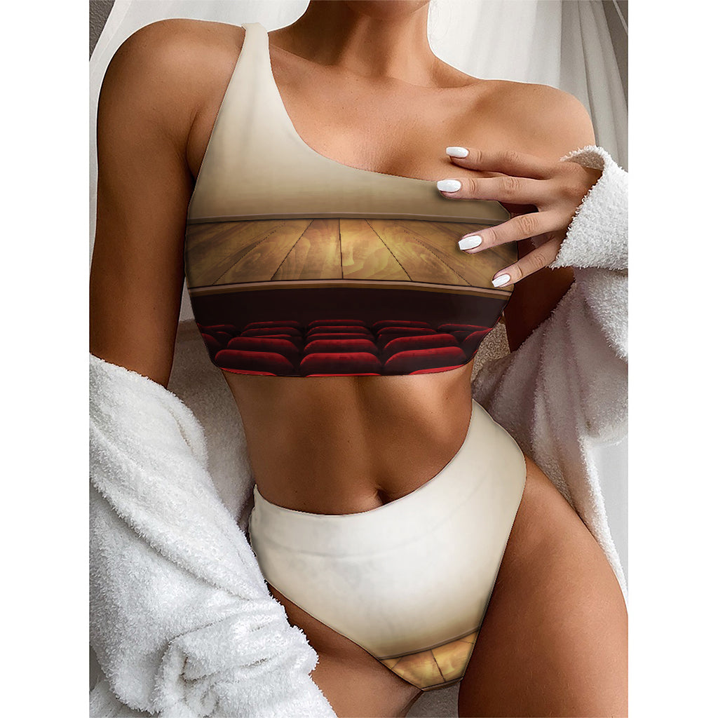 Theater Stage Print One Shoulder Bikini Top