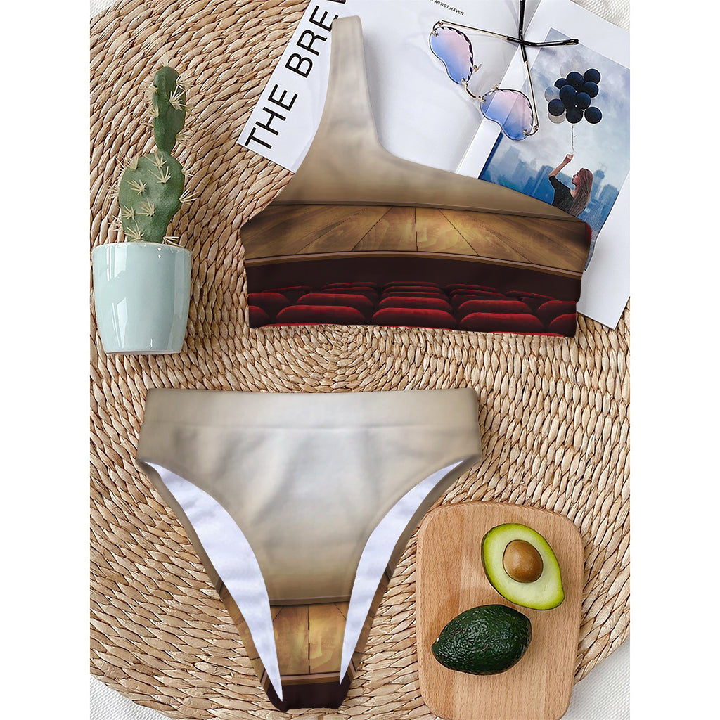 Theater Stage Print One Shoulder Bikini Top