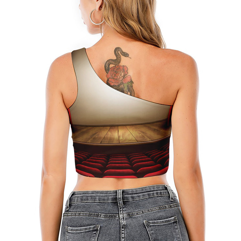 Theater Stage Print One Shoulder Crop Top