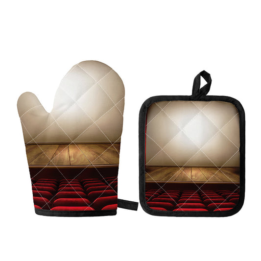 Theater Stage Print Oven Mitt And Pot Holder Set
