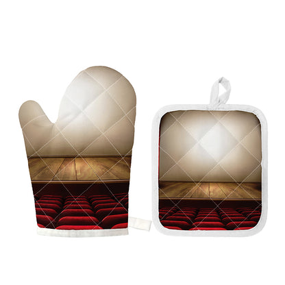 Theater Stage Print Oven Mitt And Pot Holder Set