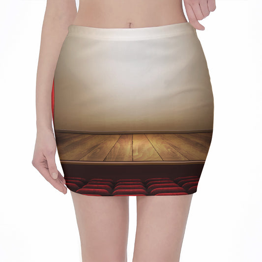 Theater Stage Print Pencil Mini Skirt