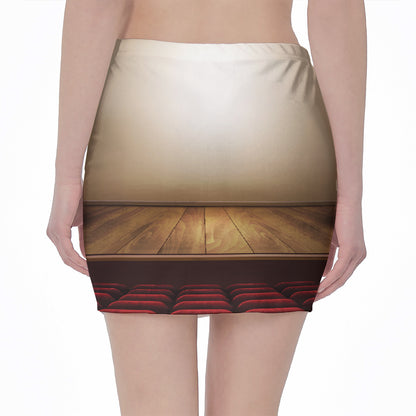 Theater Stage Print Pencil Mini Skirt
