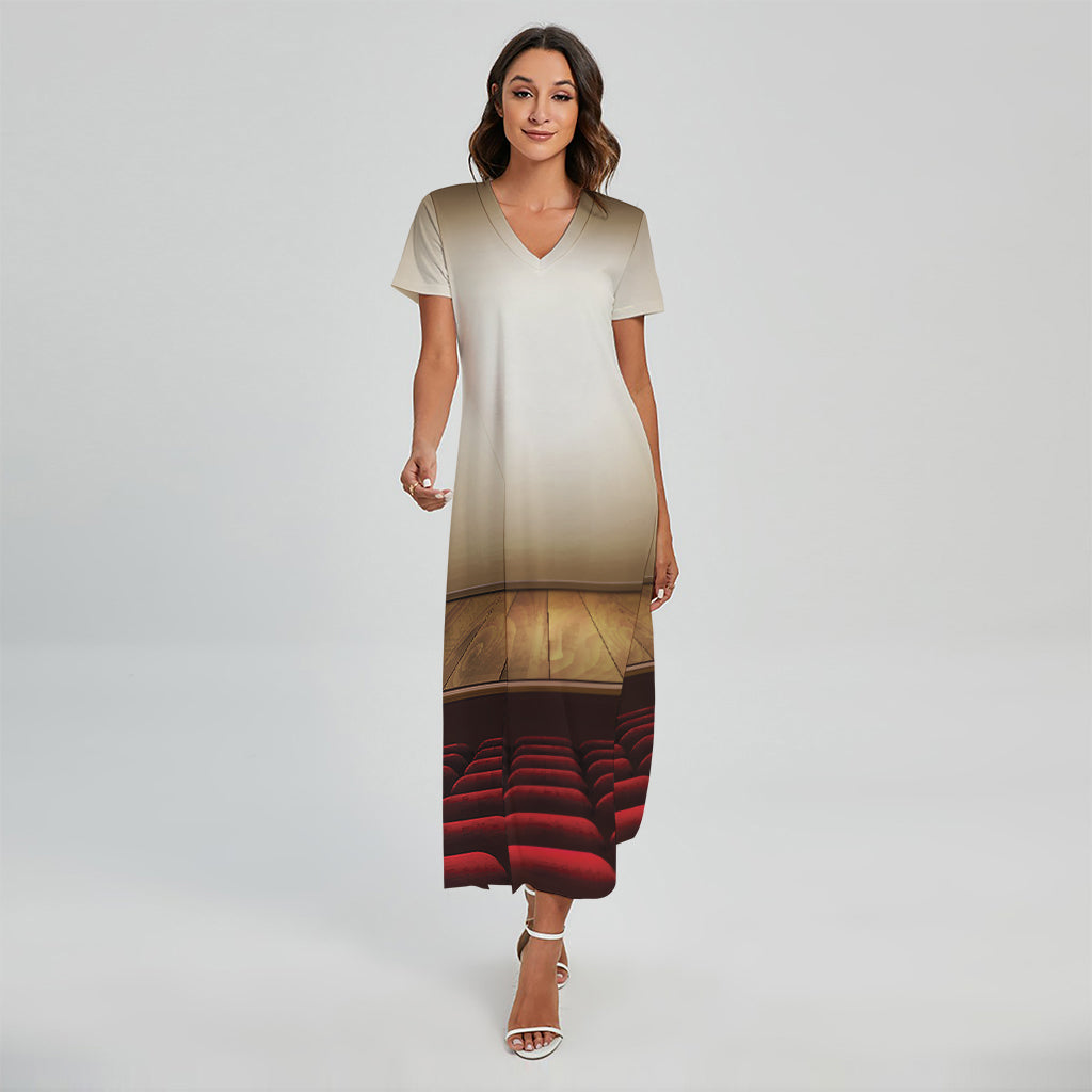 Theater Stage Print Short Sleeve Maxi Dress