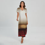 Theater Stage Print Short Sleeve Maxi Dress