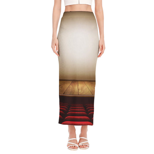 Theater Stage Print Side Slit Maxi Skirt
