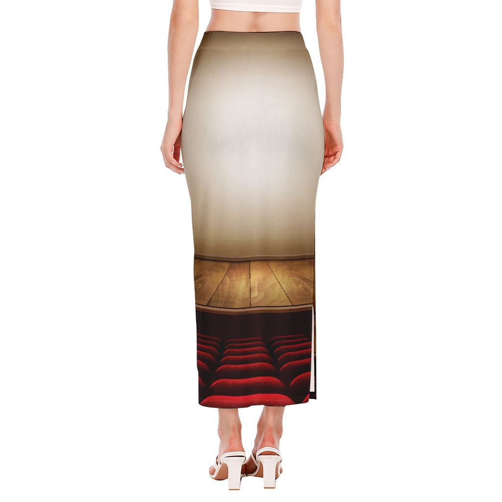 Theater Stage Print Side Slit Maxi Skirt