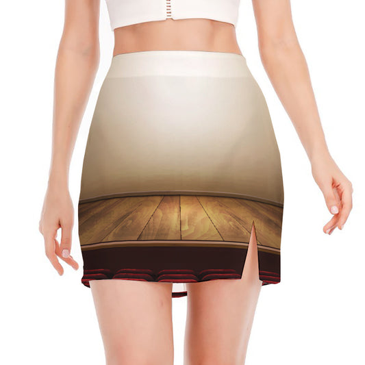 Theater Stage Print Side Slit Mini Skirt