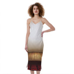 Theater Stage Print Slim Fit Midi Cami Dress