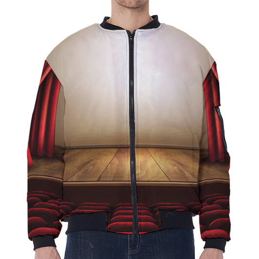 Theater Stage Print Zip Sleeve Bomber Jacket