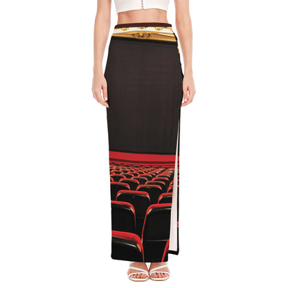 Theatre Stage Print High Slit Maxi Skirt