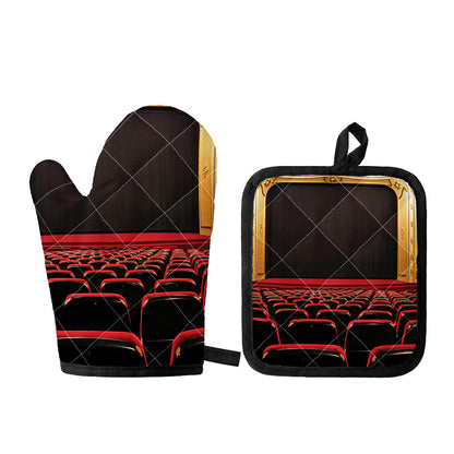 Theatre Stage Print Oven Mitt And Pot Holder Set