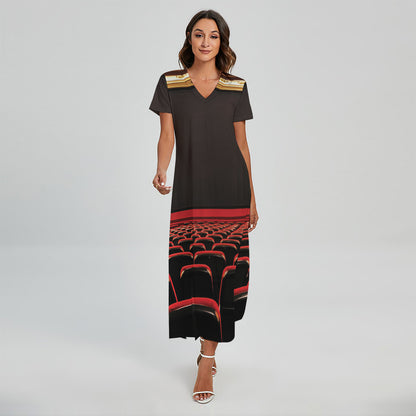 Theatre Stage Print Short Sleeve Maxi Dress